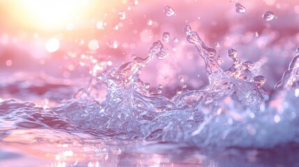 Splash of water illuminated by pink and purple hues