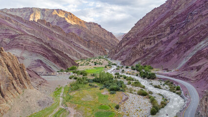 An aerial view of himalayan mountains near lato village in the leh district of ladakh between the Indus river valley and tanglang la pass on the leh-manali highway in India. © Rahul