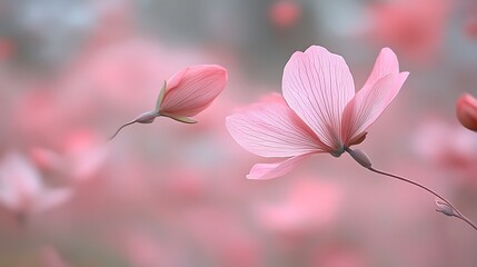 Fototapeta premium Delicate Pink Flowers Floating Gently in Soft Focus