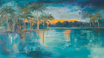 Tropical Beach Scene with Palm Trees and Turquoise Water