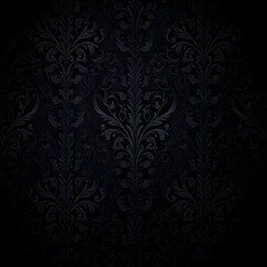 Black Floral Pattern Background: Dark Ornamental Wallpaper Texture with Subtle Spotlight Effect