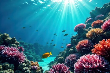 Obraz premium Vibrant coral reef with diverse tropical fish , clownfish, vibrant colors, underwater photography