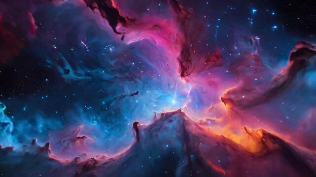 A glowing nebula formed from a supernova explosion, showcasing fiery tendrils of light and young stars amidst the chaos, 4k High-Quality Wallpaper Background Animation Video