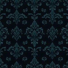 Dark Teal Ornamental Pattern Background: Vintage Style Floral Wallpaper Texture for Design and Backdrops