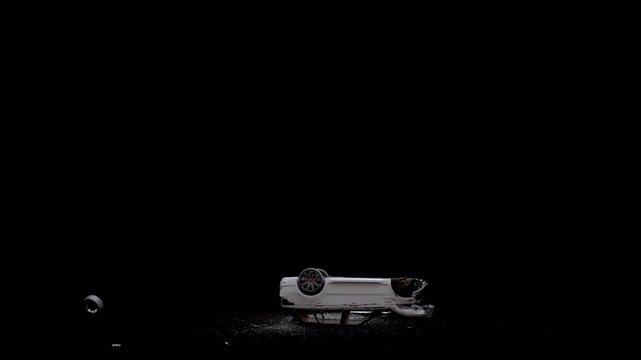 Car crash, Vehicle explosion Destruction effect, ,3D vehicle Destruction, car fall down, explosion, vehicle falling down, Destruction, low angle, white 3d car crash, Car accident concept