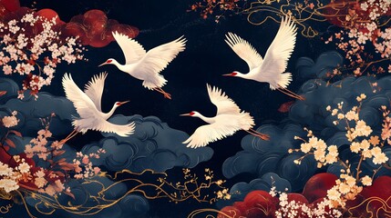 Elegant Crane Dance - Graceful, Ethereal, Oriental, Serene