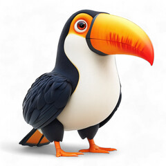 Naklejka premium 3D Cartoon toucan standing proudly with vibrant beak and expressive eyes isolated on transparent background PNG