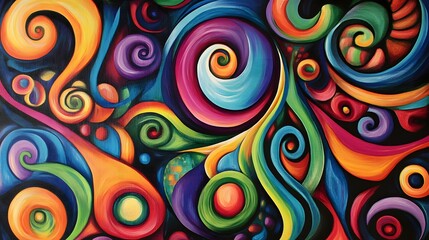 A psychedelic background of swirling colors and patterns, reminiscent of the colorful abstract art style