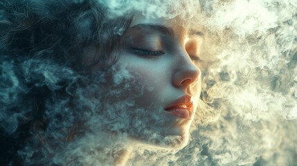 Fototapeta premium Ethereal portrait of a woman surrounded by mist