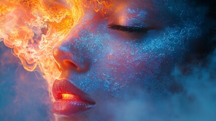 Surreal portrait of a woman with fiery and smoky elements