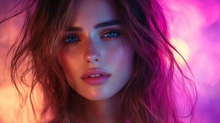 Portrait of a woman with glowing magenta light