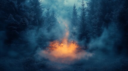 Fototapeta premium Mysterious glowing light in a dark forest