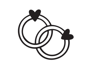 Bonded wedding rings doodle hand drawn icon. Marriage proposal. Diamond ring in heart shape. Concept of wedding, valentine, love. 
