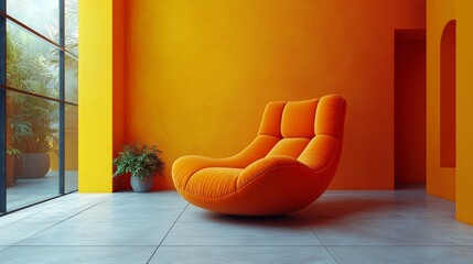 Modern interior with bold orange armchair