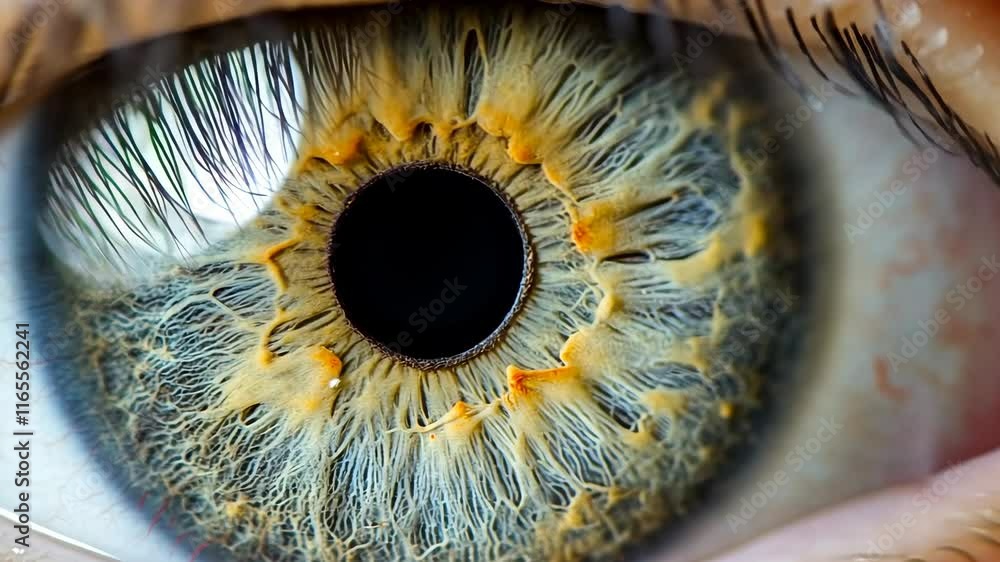 Poster intricate patterns of a human iris with stunning colors displayed in close-up view
