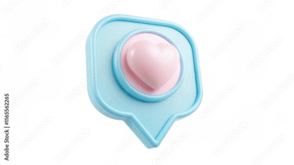 Poster a colorful, playful design featuring a heart-shaped button in a blue speech bubble outline, ideal fo