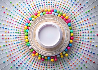 Abstract Colorful Lines and Dots on White Circle Background - High Resolution Stock Photo