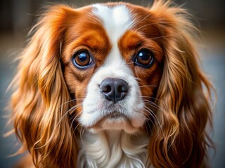 Naklejka premium Adorable Cavalier King Charles Spaniel Close-Up Portrait with Blurred Background