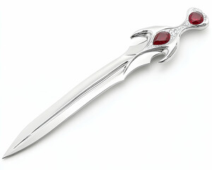 Fototapeta premium Elegant silver letter opener with ruby accents; ornate design, sharp blade, luxurious gift.