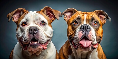 Obraz premium Adorable Pit Bull and Bulldog Heads Side-by-Side, Copy Space for Text