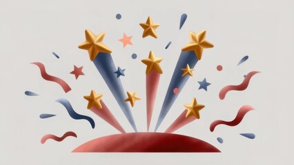 A festive design featuring colorful stars, ribbons, and bursts, symbolizing celebration and joy.