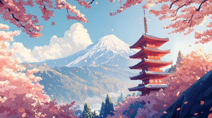 Serene Japanese Pagoda Landscape