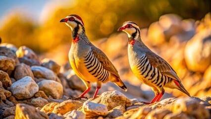 Two Chukar Partridges Fleeing in the Negev Desert, Mount Ramon, Israel