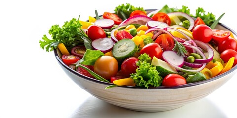 Vibrant Fresh Salad Bowl Top View with Copy Space - Isolated Background