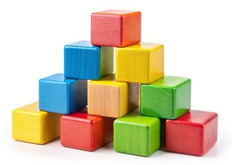Vibrant Wooden Toy Blocks Stacked Neatly on  Background - High-Resolution Stock Photo