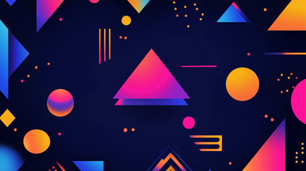 Vibrant Geometric Abstract Art with Neon Colors and Dynamic Shapes on a Dark Background