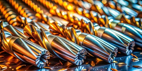 Worn Industrial End Mills: Close-up Long Exposure Stock Photo
