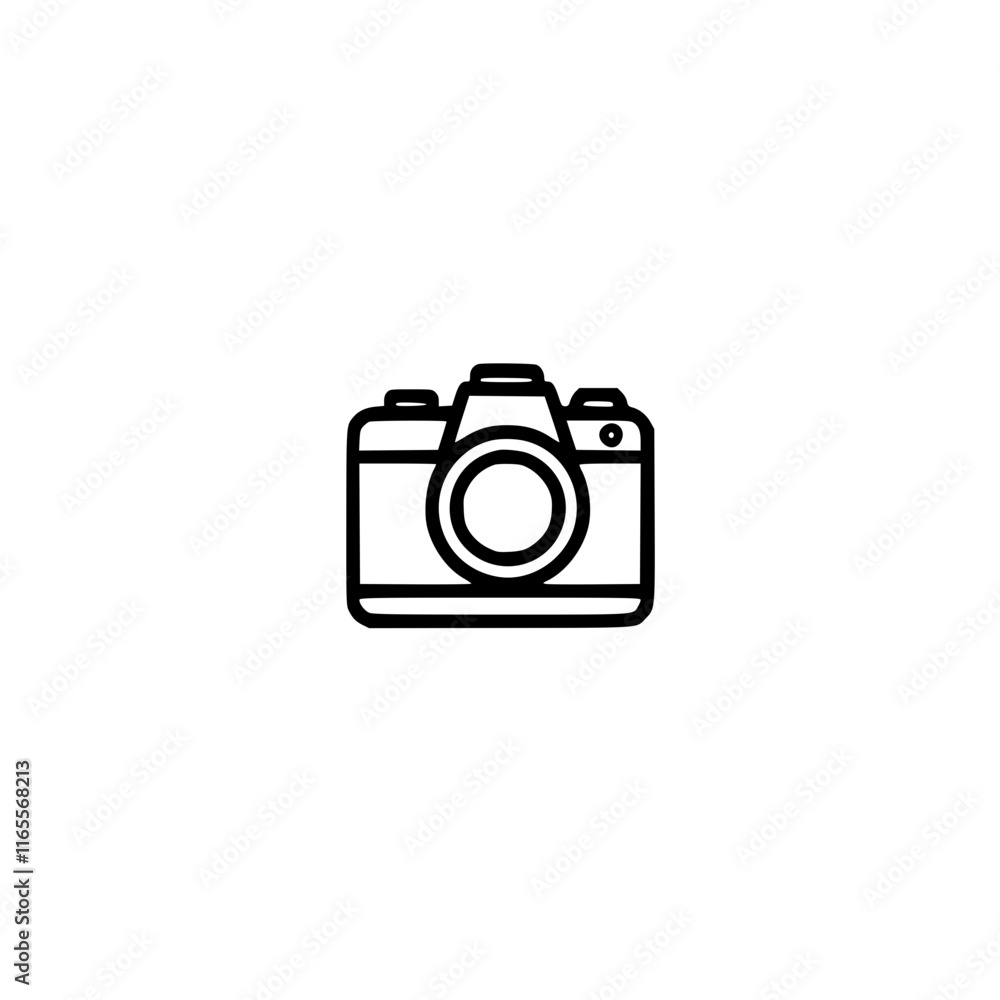 Poster a simple line drawing of a dslr camera, perfect for photography-related projects or websites. the cl