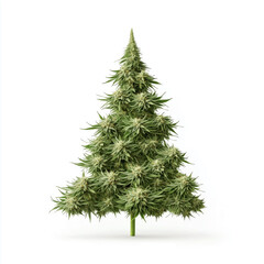 Fototapeta premium Christmas tree formed with cannabis leaves and buds on a white background