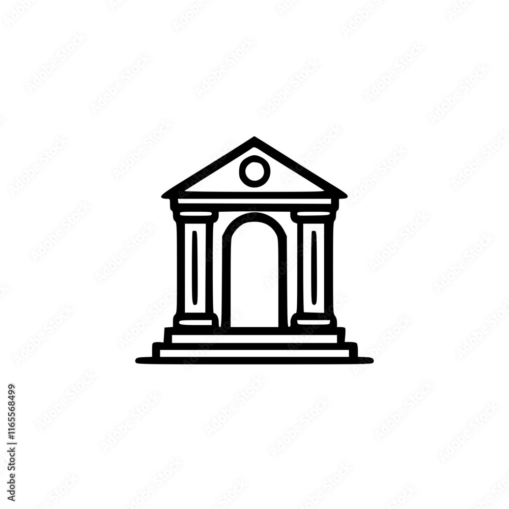 Poster classical building entrance. a simple line drawing of a building with columns and a pediment, sugges