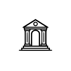 Classical Building Entrance. A simple line drawing of a building with columns and a pediment, suggesting a classical or historical architectural style.
