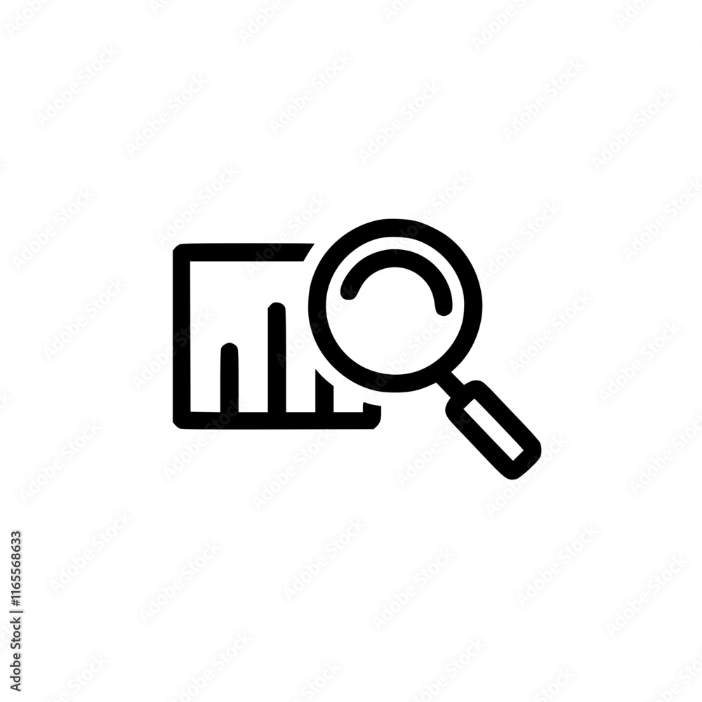 Poster analyzing data with a magnifying glass. a simple line art graphic depicting the examination of a bar