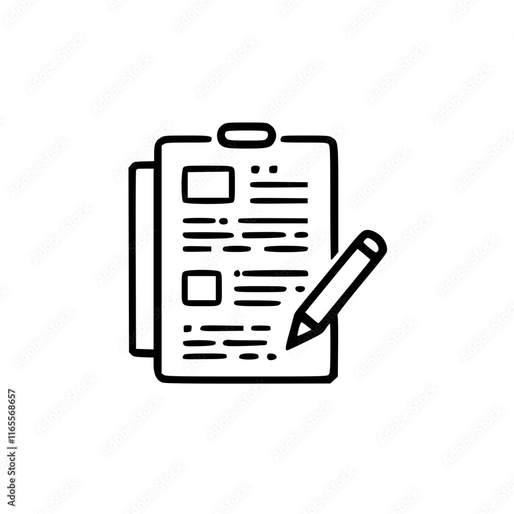 Poster checklist and pencil. a simple illustration of a clipboard with a checklist and a pencil, perfect fo