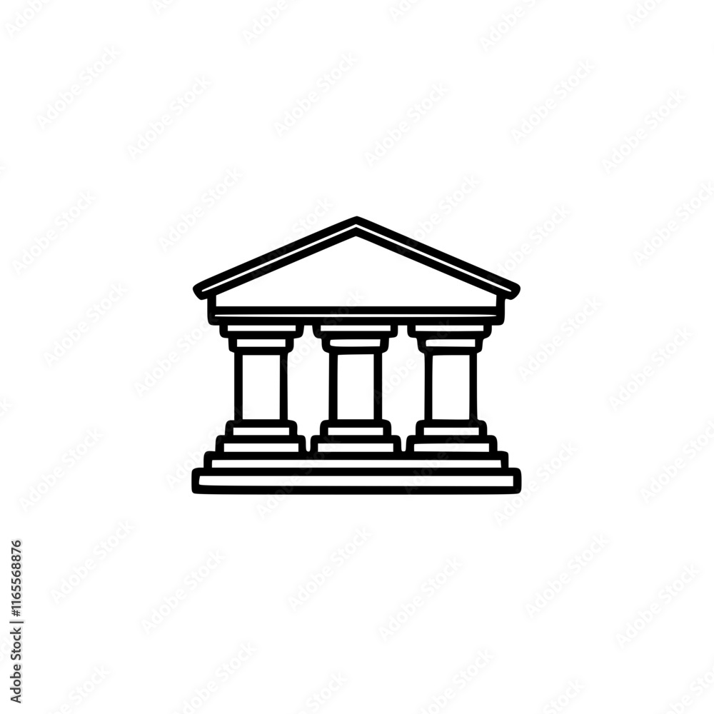 Poster classical building with columns, a simple line drawing representing architecture, history, or a gove