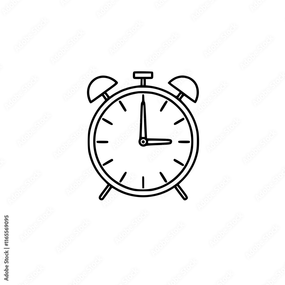 Poster classic alarm clock illustration. simple line art design showing a traditional alarm clock set to a 