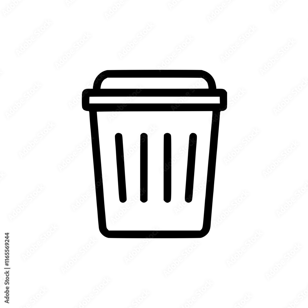 Poster a simple line drawing of a wastebasket or trash can. perfect for websites, apps, or any project need