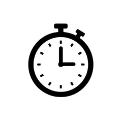 Stopwatch Icon: A simple, bold black stopwatch icon against a white background. Perfect for time management, deadline, or speed-related concepts
