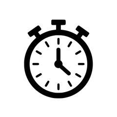 Stopwatch icon, simple design, black and white, time management concept. Perfect for websites, apps, and presentations needing a clear timekeeping visual.