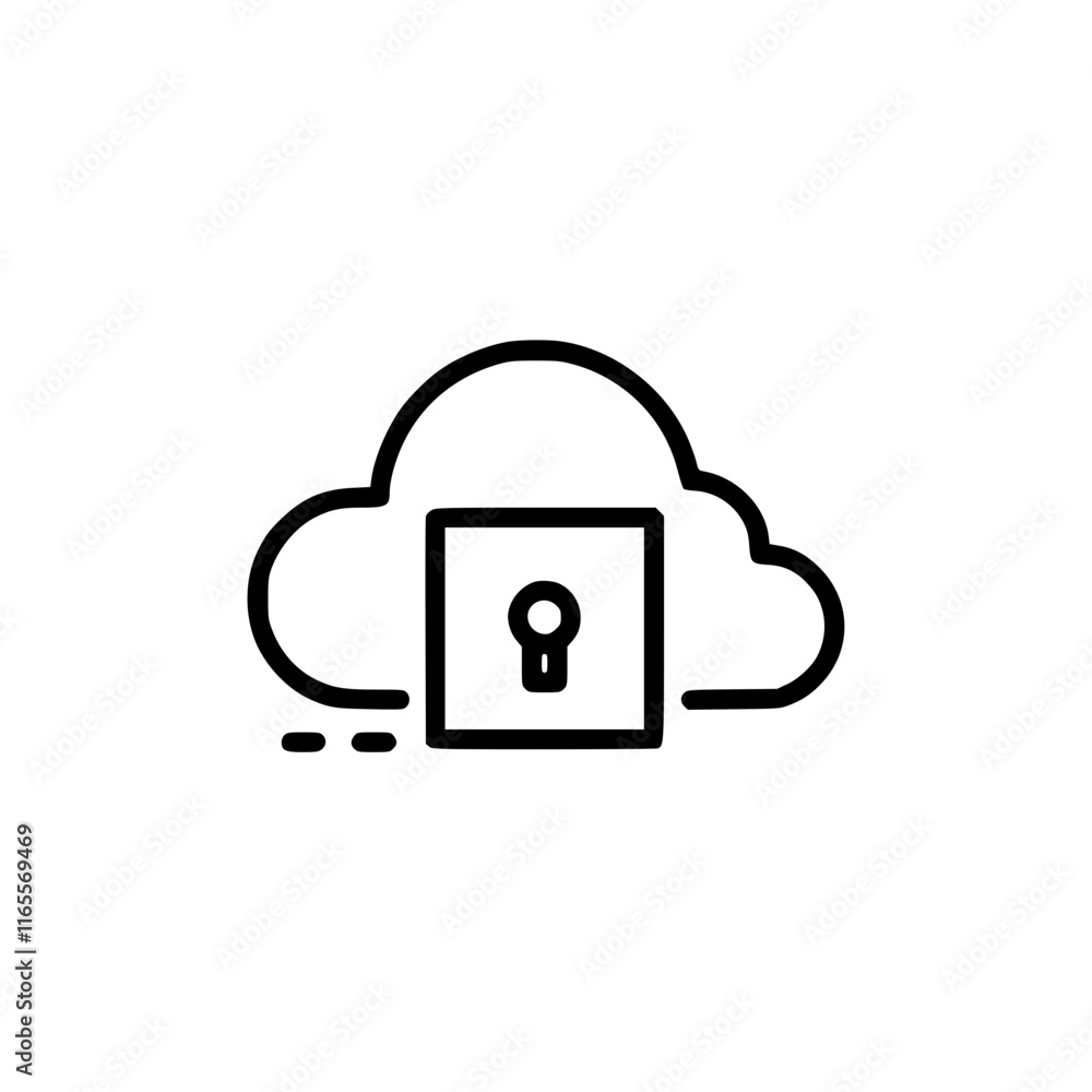 Poster secure cloud storage. a padlock icon within a cloud symbol represents data encryption and safety in 