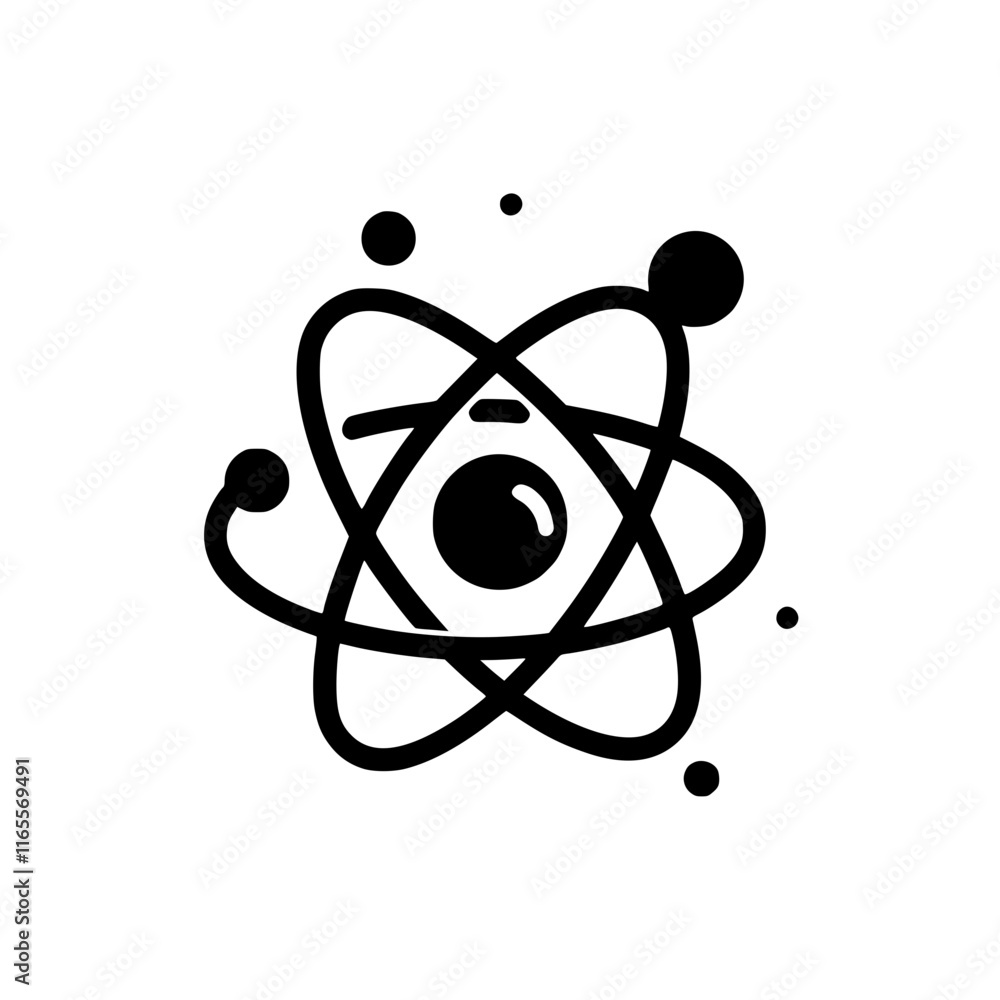 Poster abstract atomic structure illustration. a stylized representation of an atom with orbiting particles