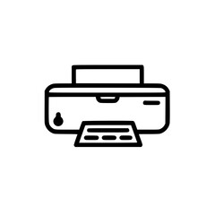 Line art illustration of a printer.  A simple, clean design depicting a common office device. Perfect for websites, presentations, or any project needing a printer graphic.