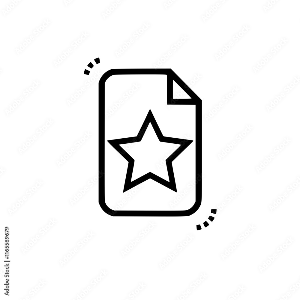 Poster starred document icon. a simple line drawing of a file with a star indicating importance or high rat