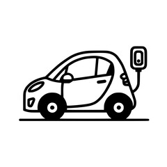 Electric car charging.  A compact electric vehicle plugs into a charging station, representing sustainable transportation and eco-friendly technology.