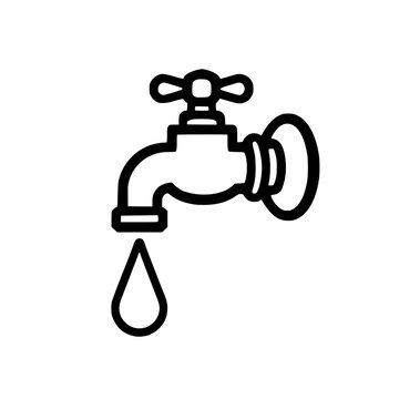 recommend clip art: Water tap icon. Simple line drawing of a faucet with a single drop of water flowing from the spout.  Perfect for plumbing, water conservation, or hygiene related projects.