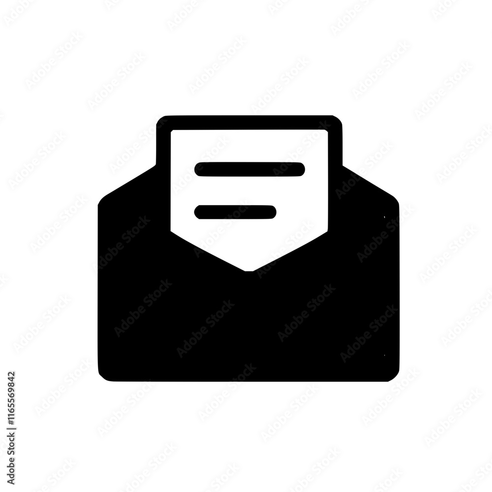 Canvas Prints opened envelope icon with a message. simple black and white graphic representing email, communicatio