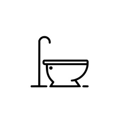 Simple line art illustration of a bathtub with a showerhead.  Perfect for bathroom designs, home decor, or plumbing websites. Clean and modern aesthetic.